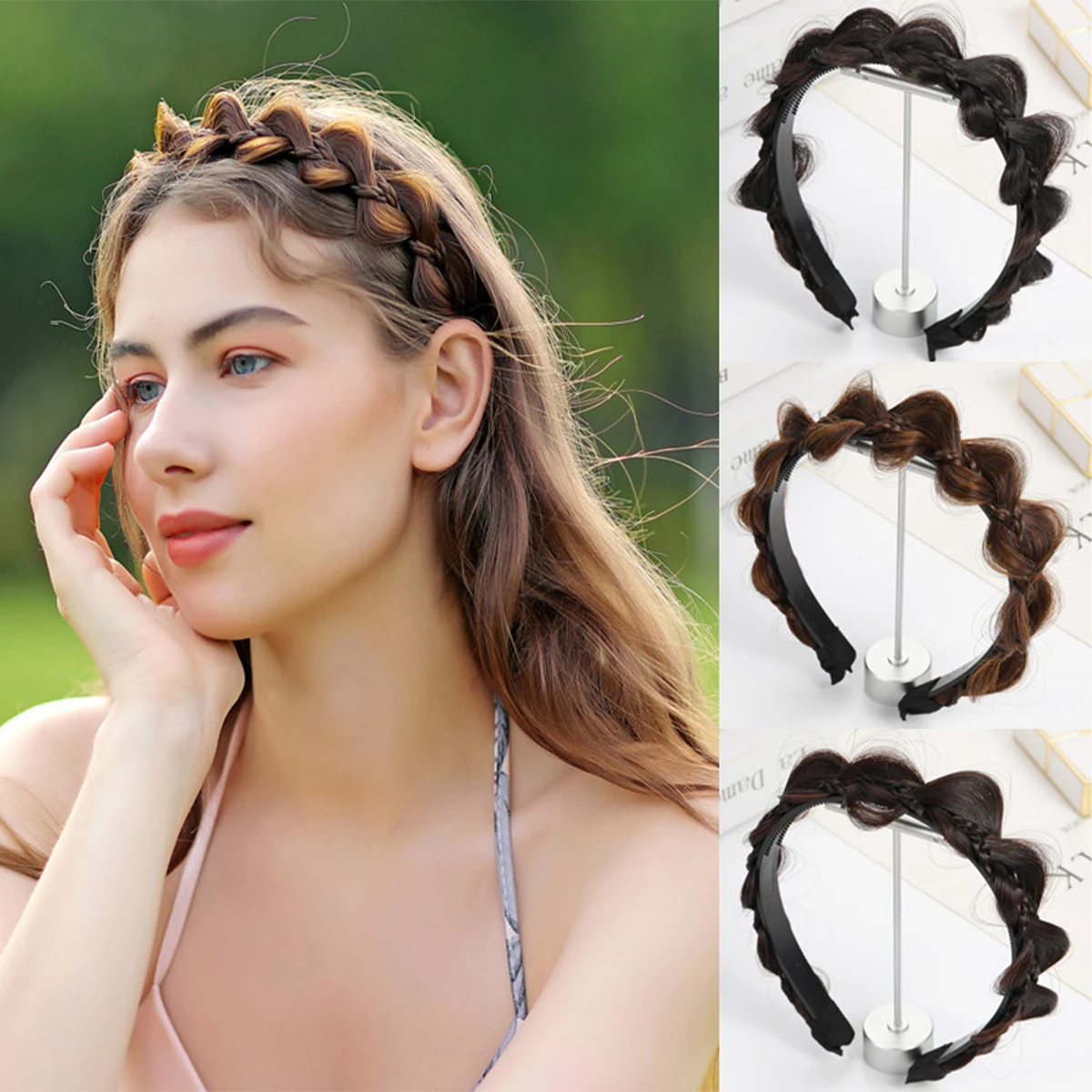 1pc fishbone braid headband three-strand braid wig headband headband with teeth anti-slip headband hair ornament women