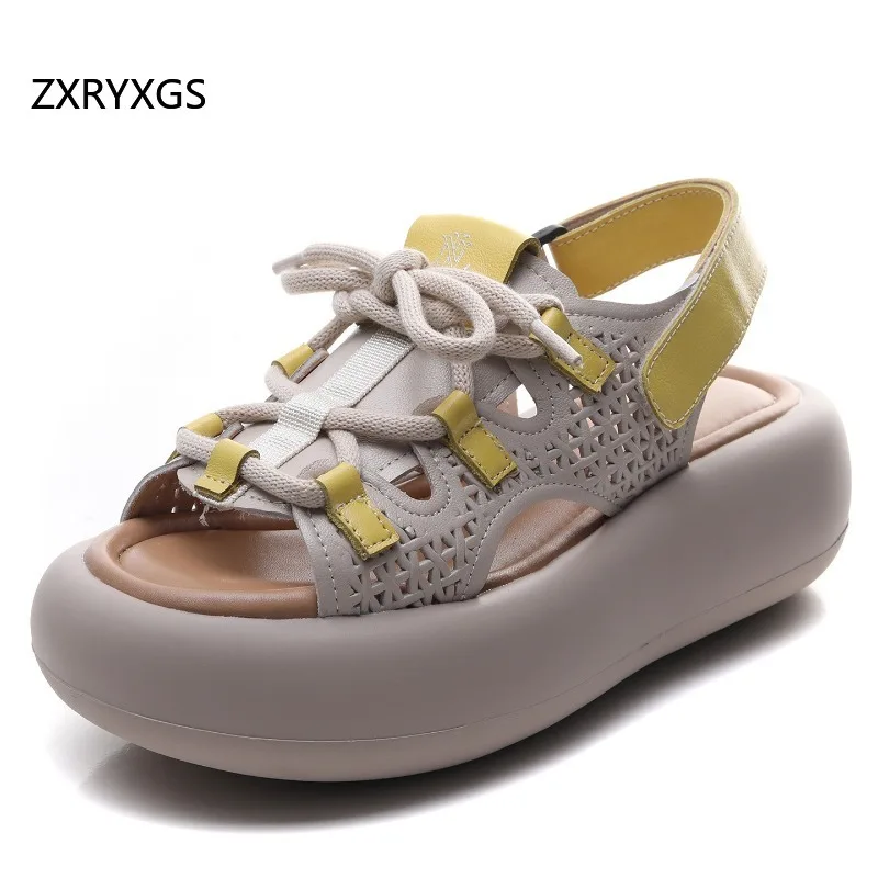 

ZXRYXGS новые модные сандалии премиум-класса из натуральной кожи, сандалии на танкетке, увеличивающие рост, модные универсальные женские сандалии 2025