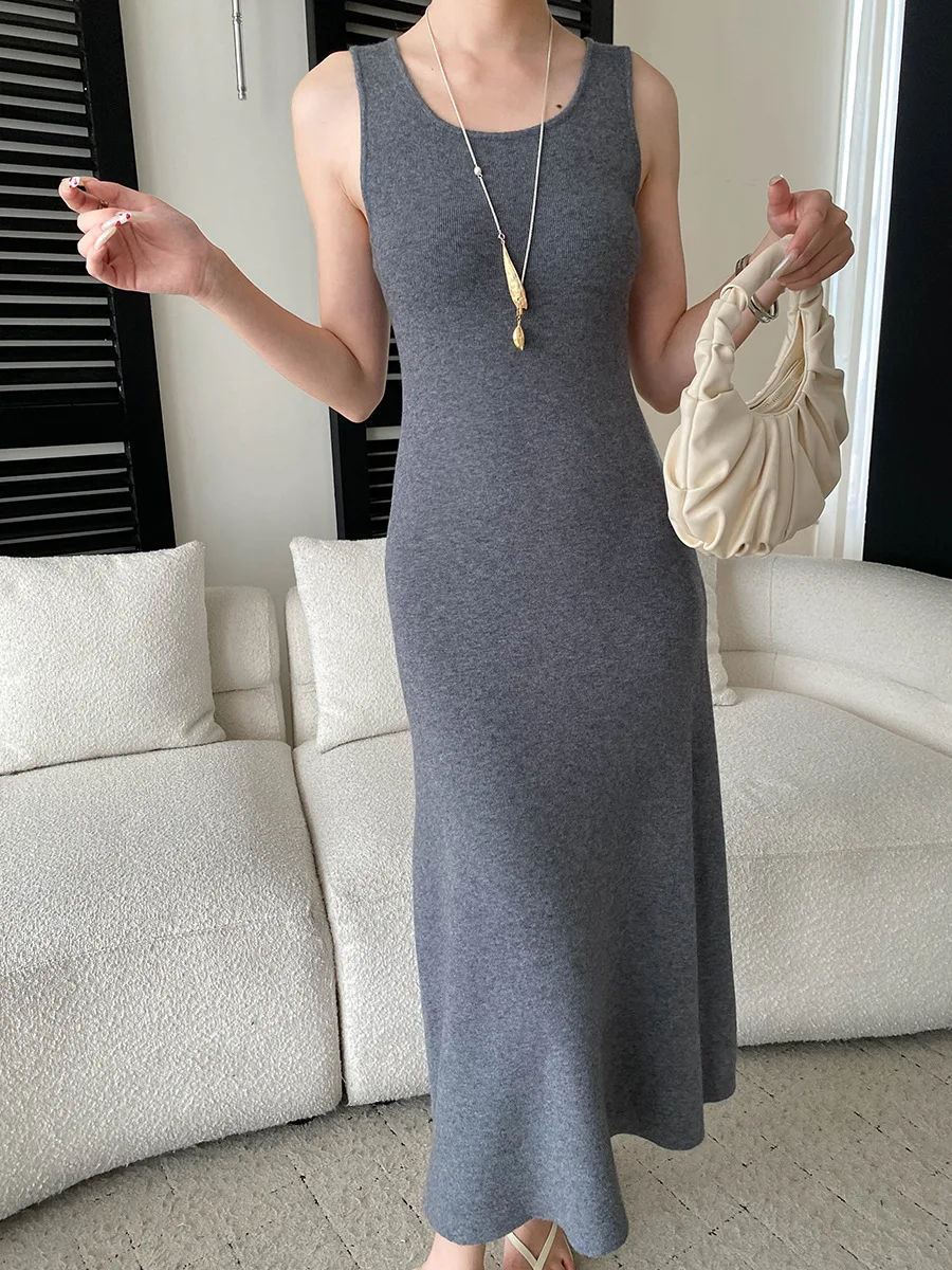 Frühlings- und Sommerkleid für Damen, einfarbig, modisch, im Pendlerstil, schmal geschnittenes Strickkleid – Detail 18