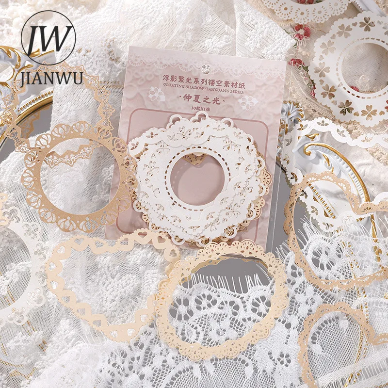 JIANWU 10Sheets Floating Shadow and Light Series Lace Border Collage Material Paper Creative DIY Journal Scrapbooking Stationery