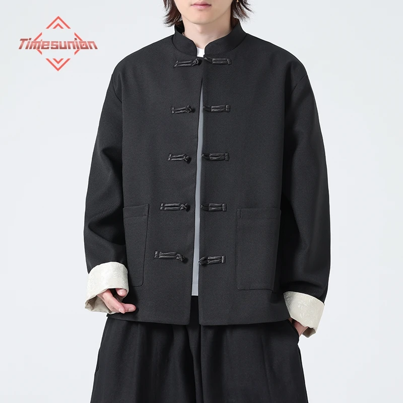 

Диск пряжка длинные рукава куртка китайский стиль мужская повседневная одежда новая Ханфу большие размеры пальто Винтаж моды весна осень одежда