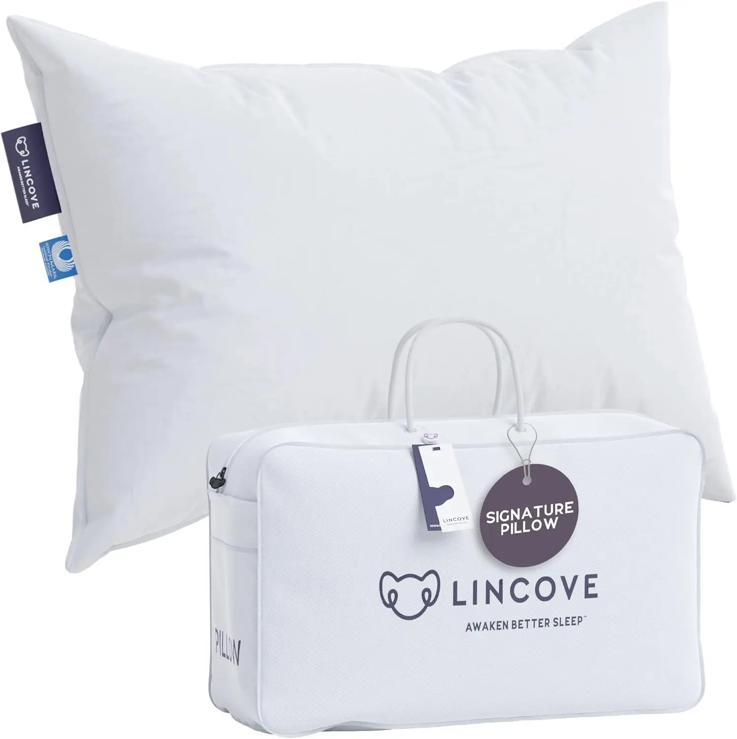 

Lincove Signature 100% Natural Canadian White Down Luxury Sleeping Pillow - 800 Fill Power, 500 Thread Count Cotton Shell,