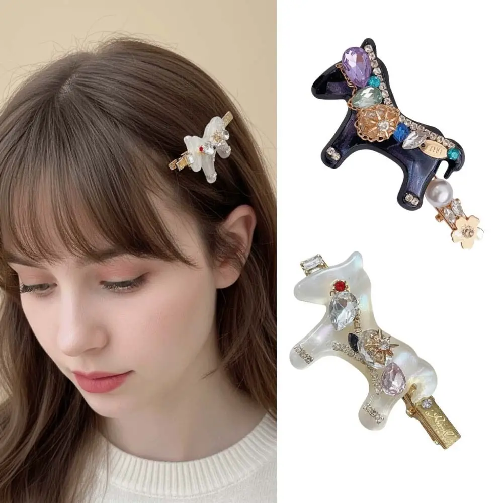 

New Cute Rhinestone Hair Clip Fine Horse Design Hair Barrettes No Slip Sparkly Hair Pins for Women Girls