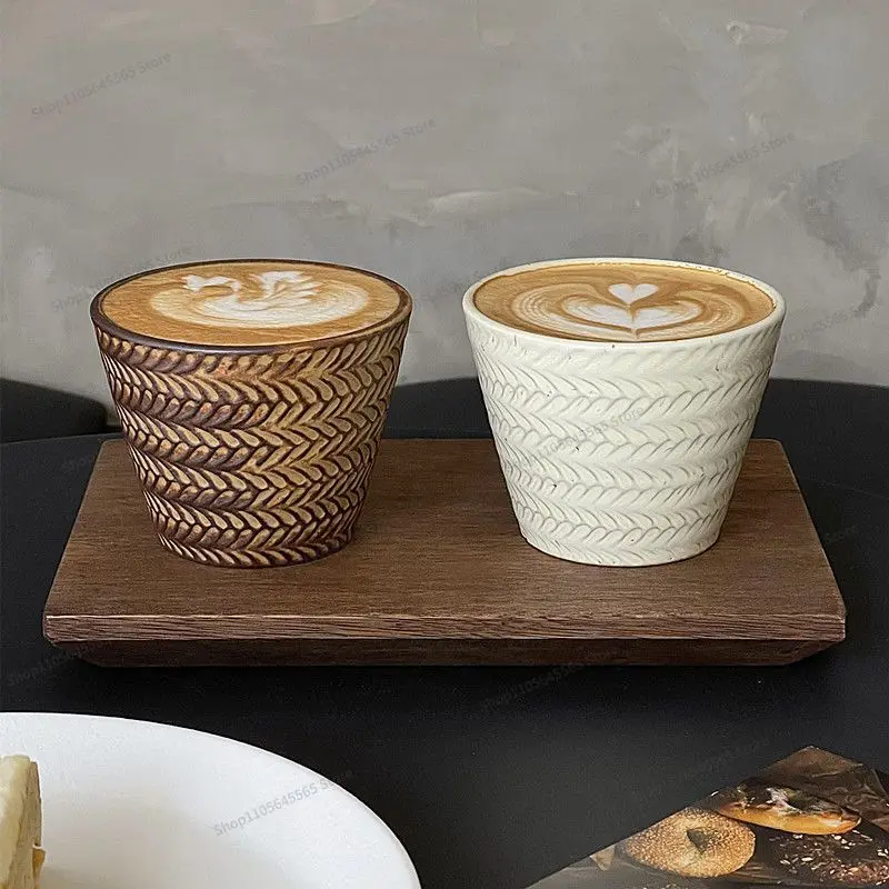 For Coarse Pottery Coffee Cup, Wide Mouthed Cup, Latte Art, Hand-held Beverage Cup