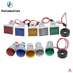 22MM 0-100A Digital Ammeter Current Meter/Voltage Meters Indicator Led Lamp Square Signal Light AC20-500V