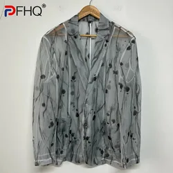 PFHQ Men's Ink Print Blazers Perspective Organza Clothing Summer Sun Protection Designer Sexy Art Delicacy Popular Coat 21Z4409