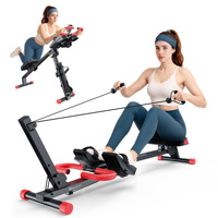 266lbs Rowing Machine, 4 in 1 Adjustable Ab Machine 4 Levels 4 Heights Foldable Rowing Machine for Home Gym with LCD Display