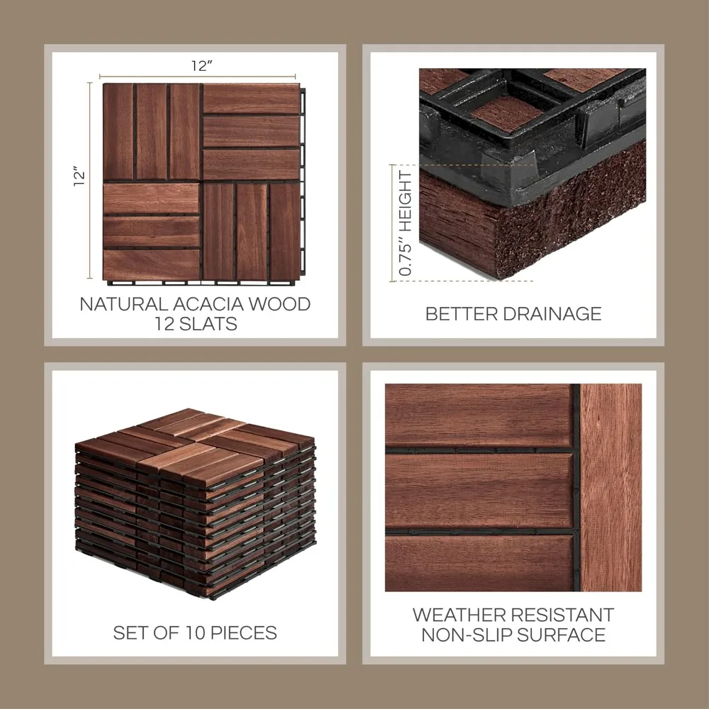 بلاط سطح السفينة، أرضيات الفناء - بلاط خشب السنط المقاوم للماء في الهواء الطلق لجميع الأحوال الجوية - الشرفة، الفناء الخلفي، داخلي وخارجي (Dar)