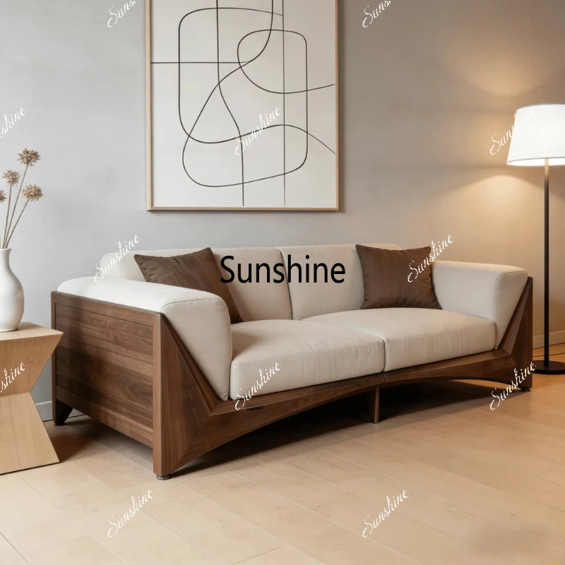 

New Chinese style, living room, family villa high-end modern simple straight row solid wood sofa