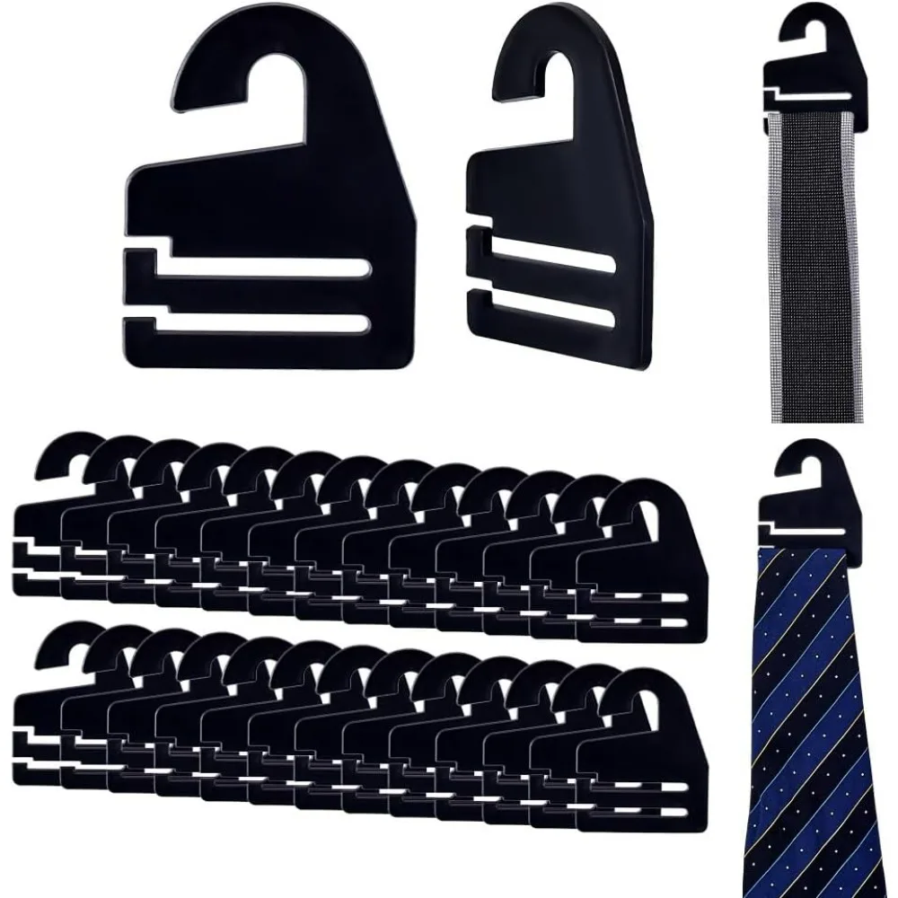 30Pcs Black Tie Hanger Necktie Holder Organizer for Retail Display Closet Storage Space Saving Plastic Neck Tie Hook Hangers