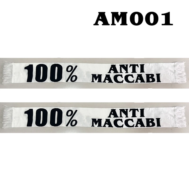 MHFC 145*18 cm Size White 100% Anti Maccabi Scarf for Fans Double-faced Knitted AM001