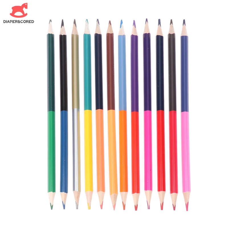 12Pcs Double-headed Color Lead Pencil 24Colors Wood Colored Pencils For Drawing Stationery Office Accessories School Supplies