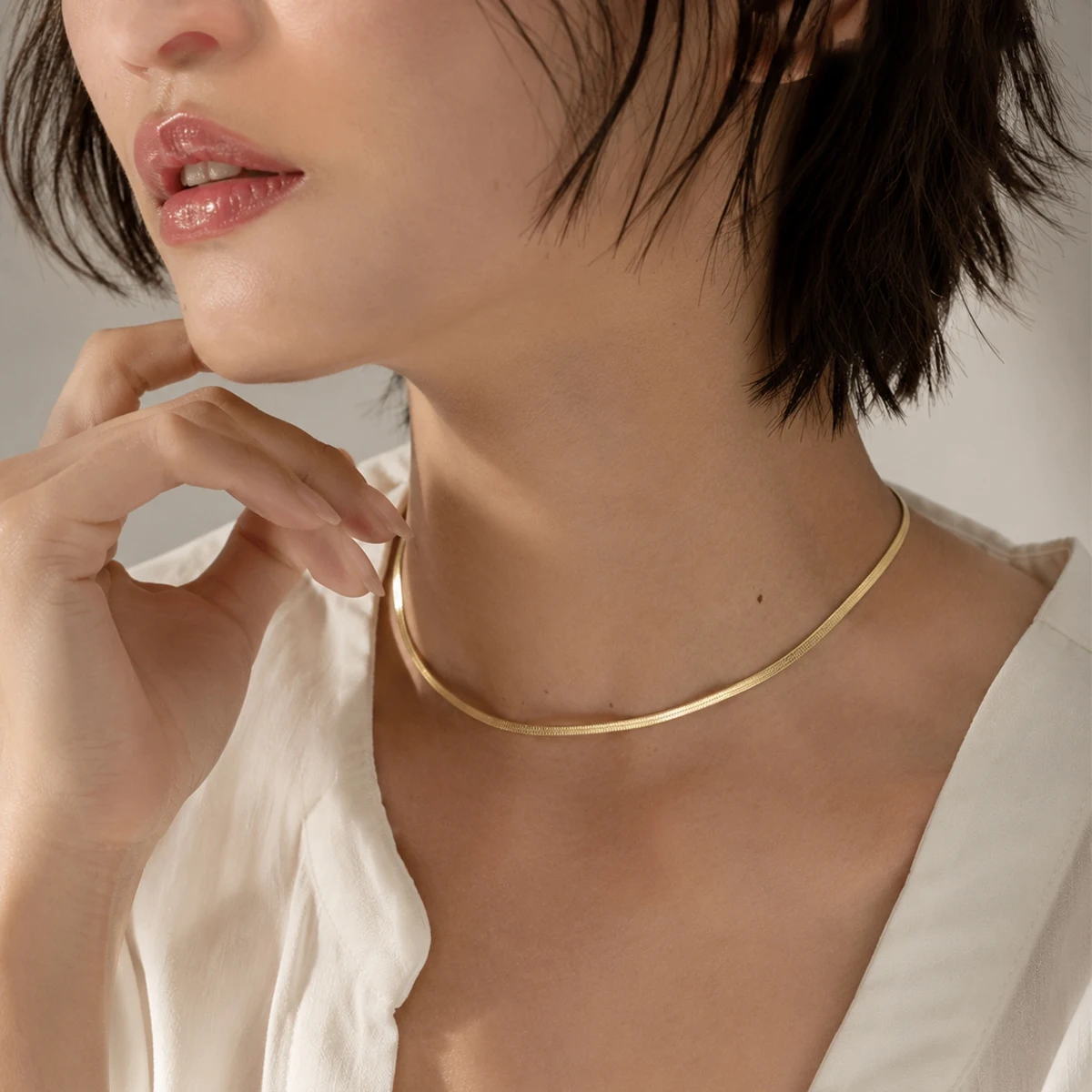Trendy 14K Gold Plated Snakebone Chain Necklaces Women Water