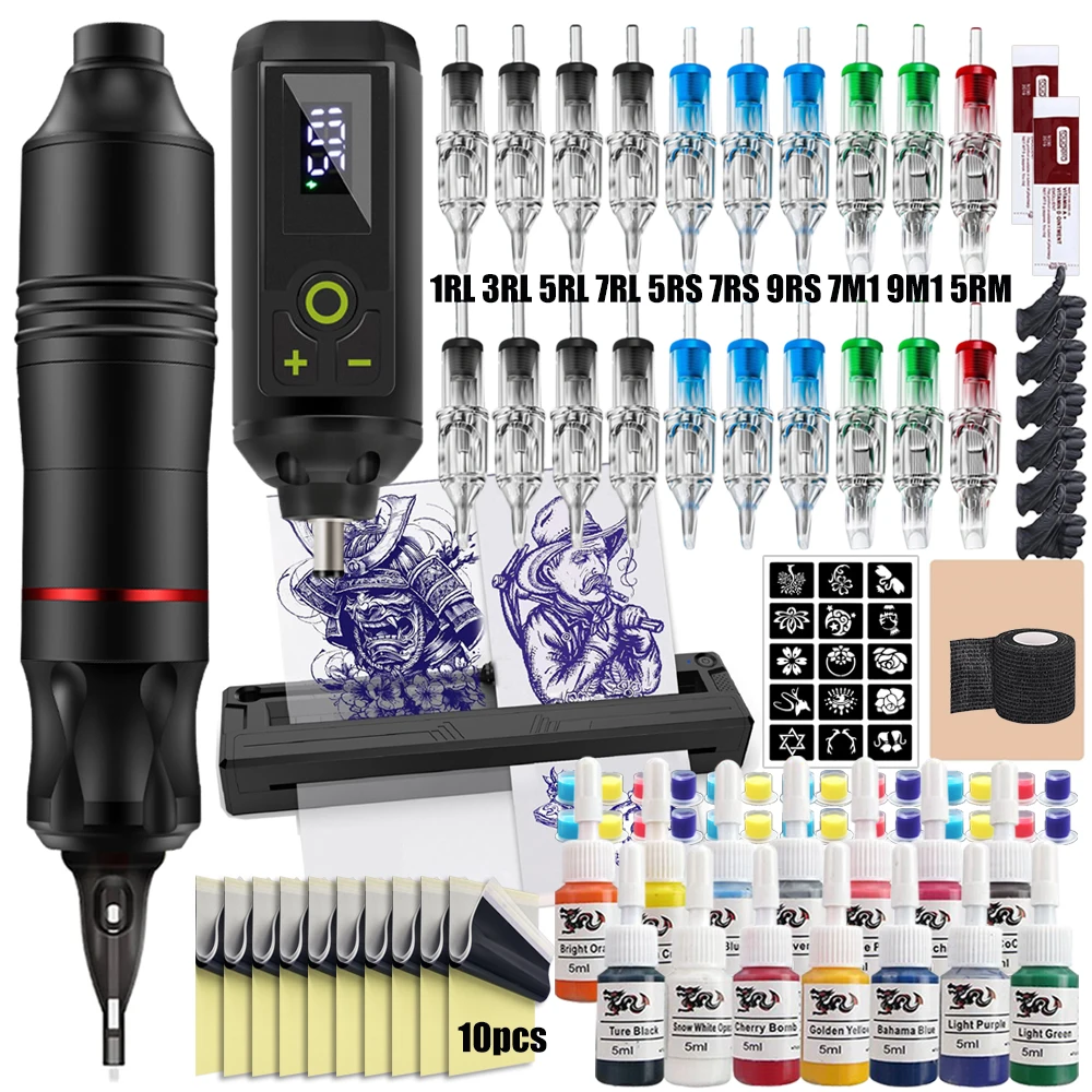 

Complete Wireless Pen Tattoo Machine Kit Set with Wireless Tattoo Transfer Machine and Wireless Power Supply for Tattoo Artists