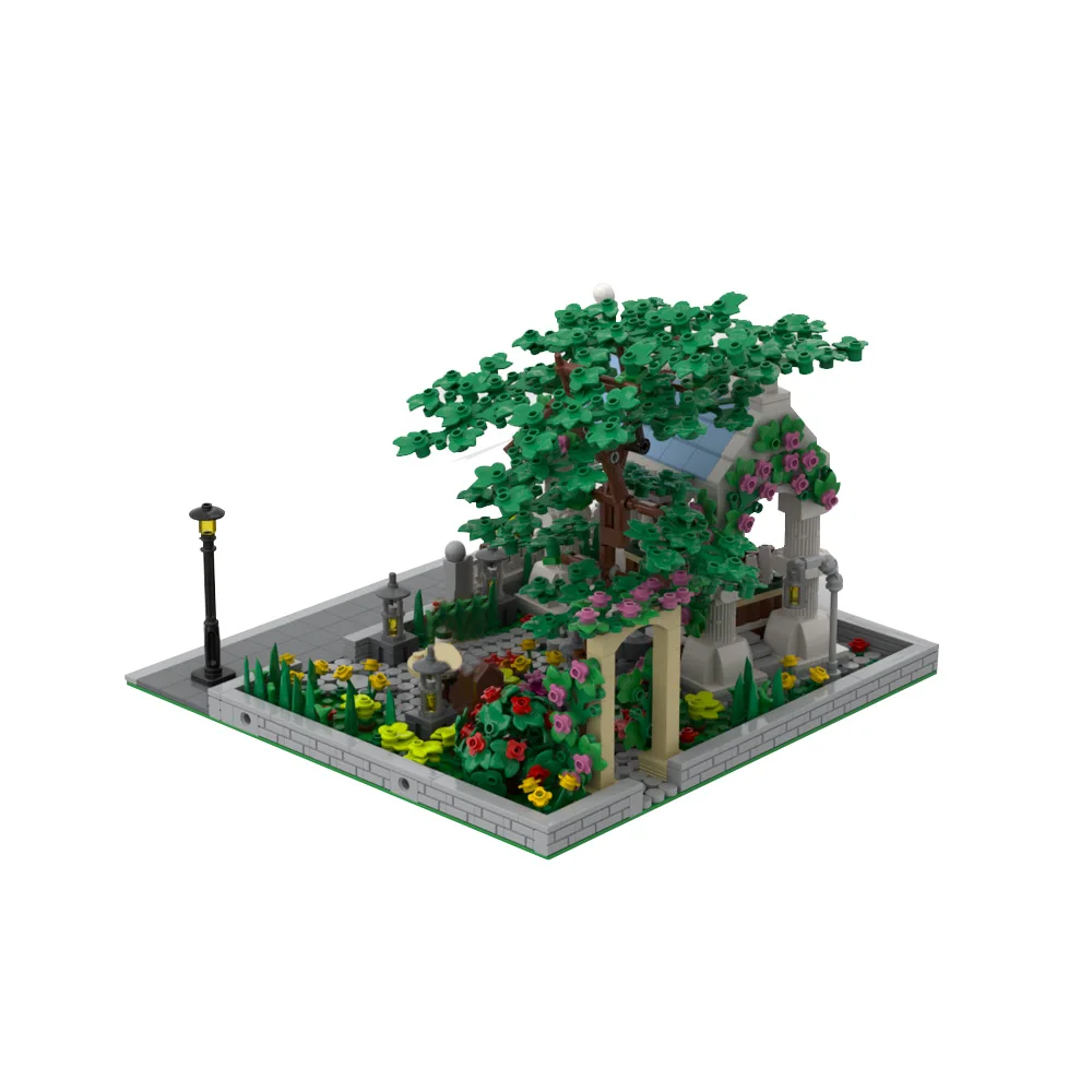 Modular Jardim com Café Modelo Tijolos, Pátio Planta Blocos de Construção, Decoração Assembleia Brinquedo, Presente para Criança, MOC-187755