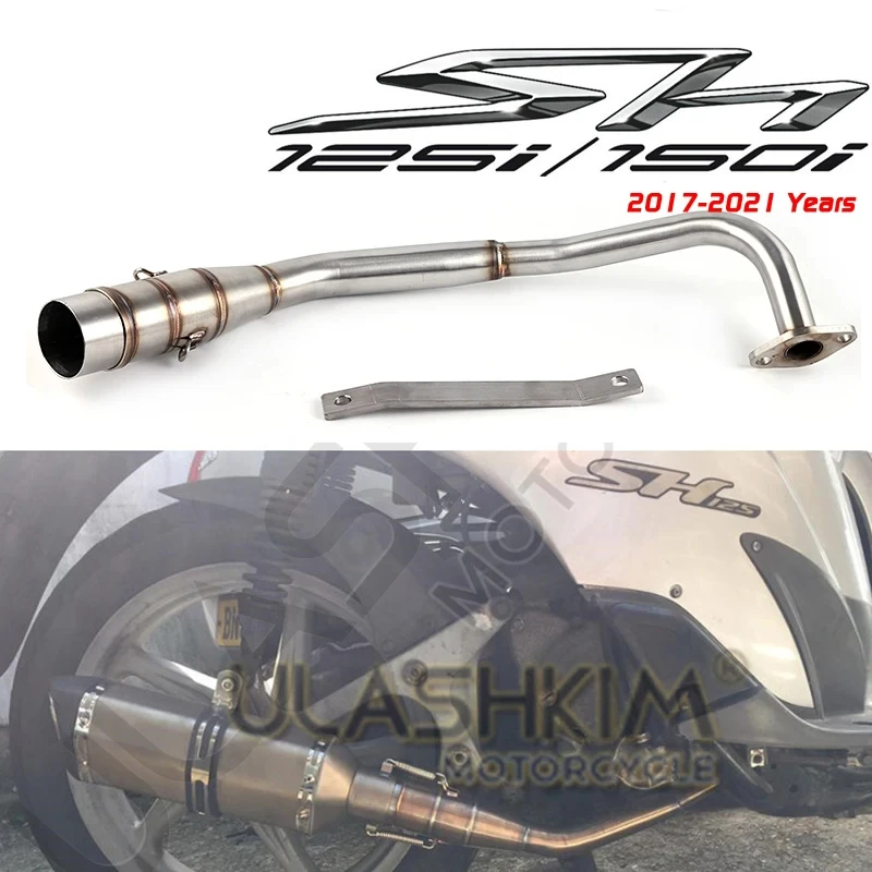 Motorcycle Exhaust Full System For Honda SH150 SH150I Sh125i 2017- 2021 Modified Front Middle Link Pipe Muffler Exhaust SH125