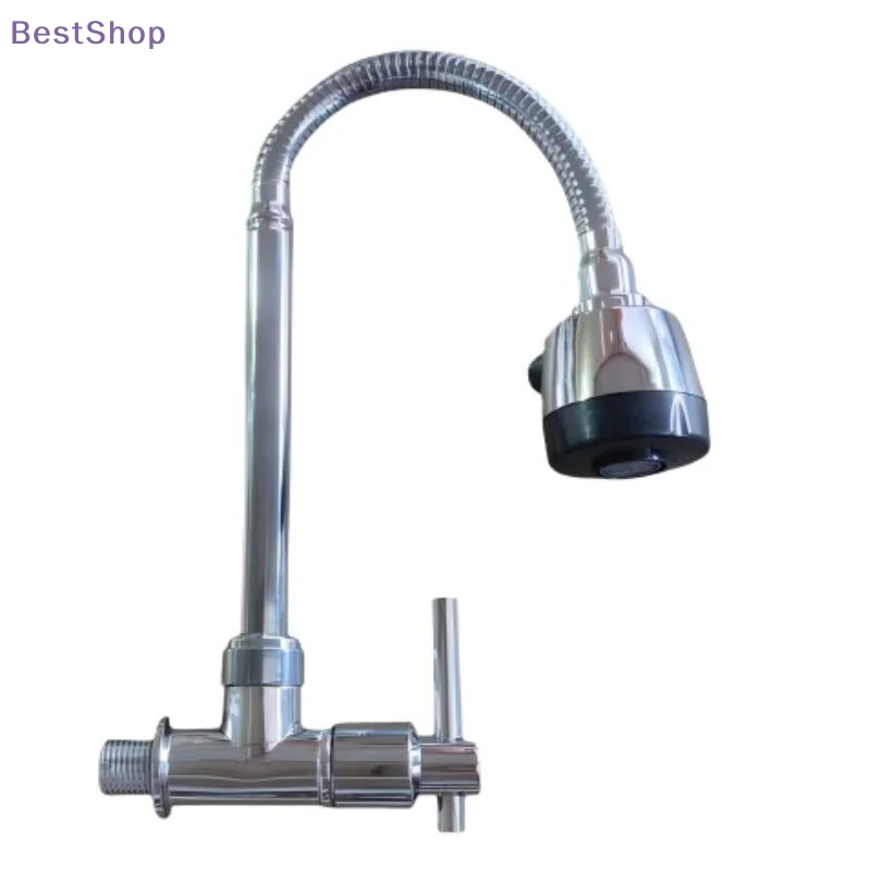 

♥Stainless Steel Single Cold Water Kitchen Faucet - 360° Flexible Swivel Spout, Anti-Splash Dual Modes,for Sink/Wash Basin