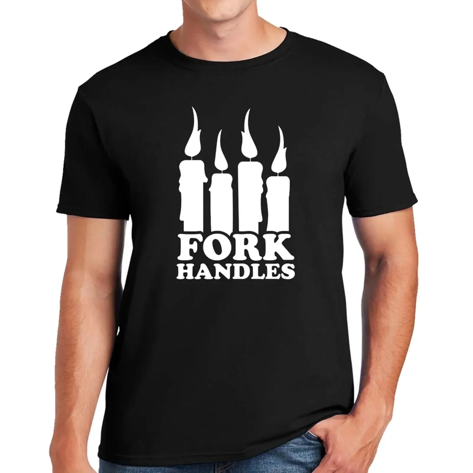 FORK HANDLES OR FOUR CANDLES FUNNY NOVELTY JOKE MEN'S T SHIRT TEE TOP Image 1 of vintage Washed Stylish graphic Stretched