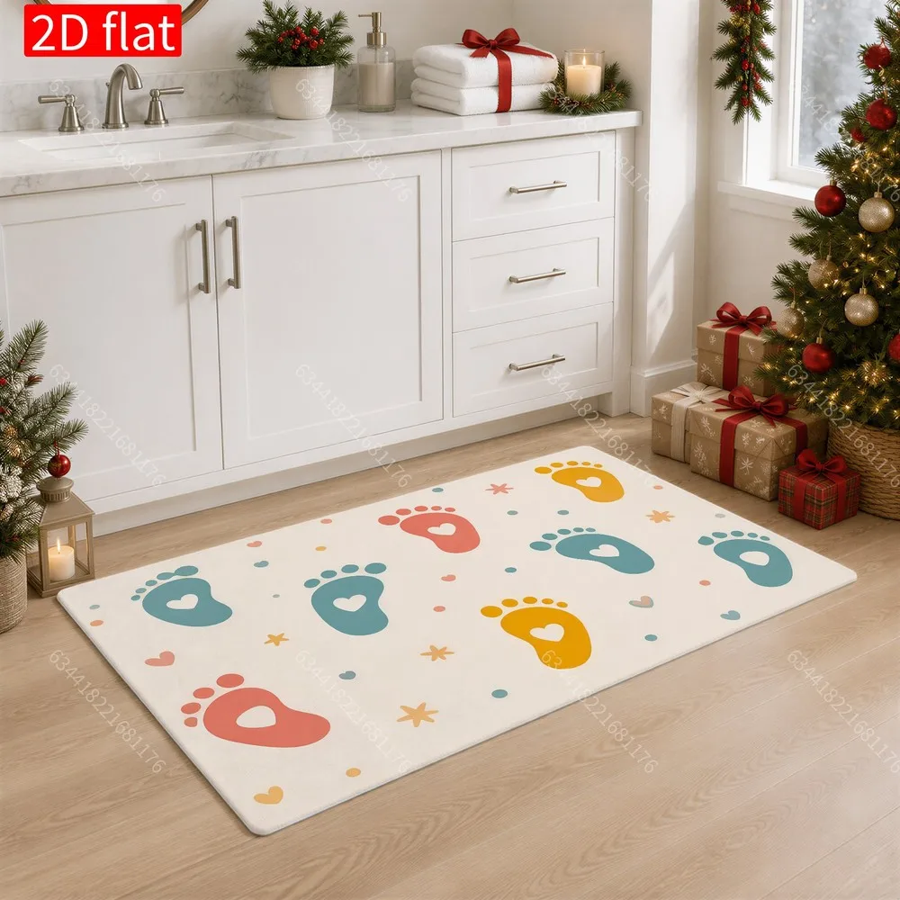 Cute Footprint Pattern Area Rug Mat Polyester Washable Runner for Kids Nursery Bathroom Home Decor Gift Idea