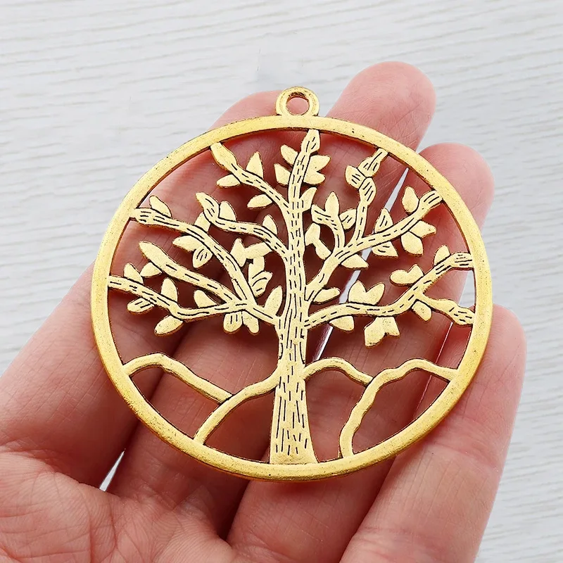 4 x Silver Boho Large Hollow Round Life Tree Tibetan Silver Charms Pendants For Necklace Jewelry Making Findings 57x57mm