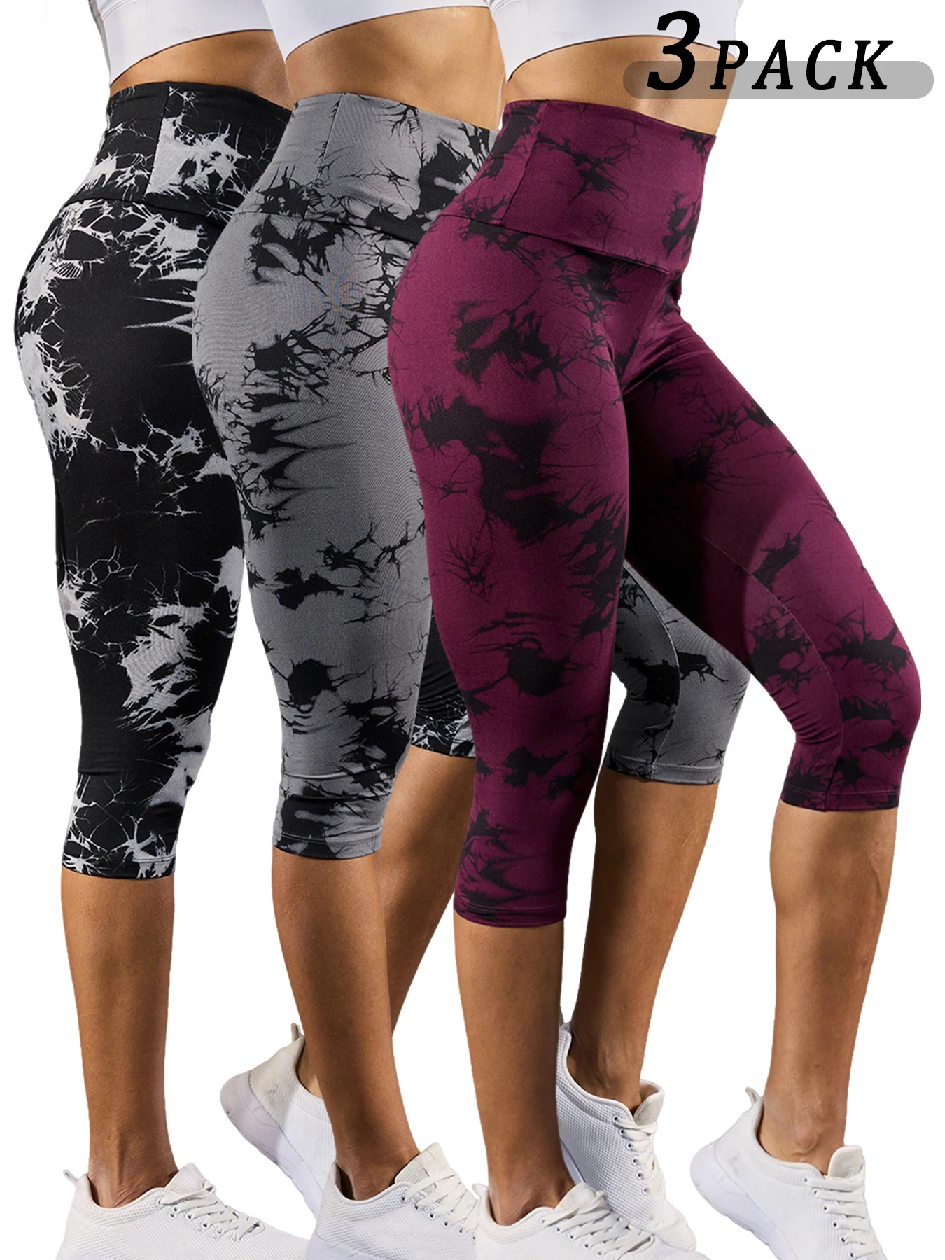 

3 Pack Super Soft High Waisted Tie Dye Print Sport Biker Shorts for Women No See Through Yoga Push Up Gym Fitness Shorts