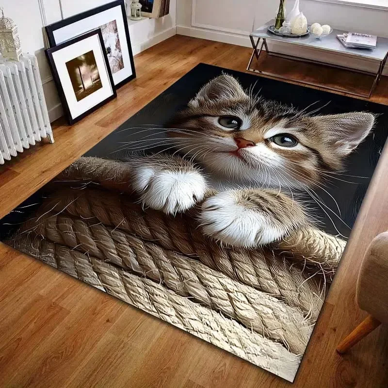 

3D HD Cute Kitten Pattern Carpet for Bedroom LivingRoom Bedside Sofa Floor Mat Modern Home Decor Area Rug Large Size Durable Mat