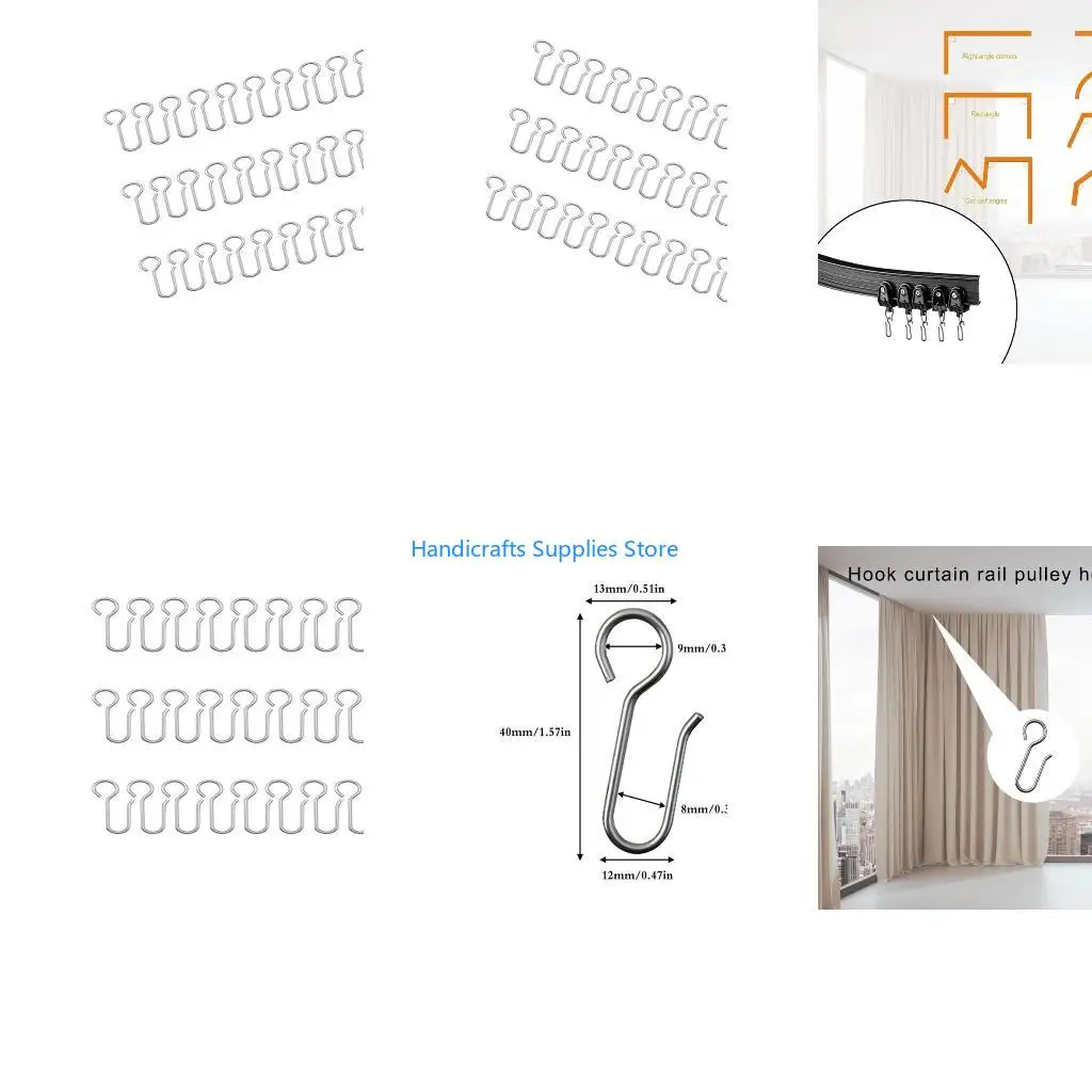 R1WA 30Pcs Metal Curtain Track Hooks S Shaped for Ceiling Curtain Track Home Decors