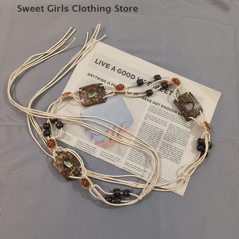 

Bohemian Woven Waist Chain For Women Girls Retro Dress Decoration Belt Vacation Style Waistbands Ethnic Style Waist Rope