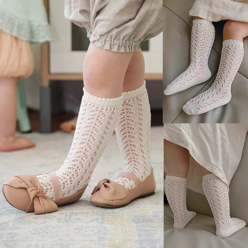 1 Pair Kids Knee High Socks 100% Summer Cotton Baby Girls Boys Mesh Breathable Hollow Out Long Socks Children Socks For 1-7 Year