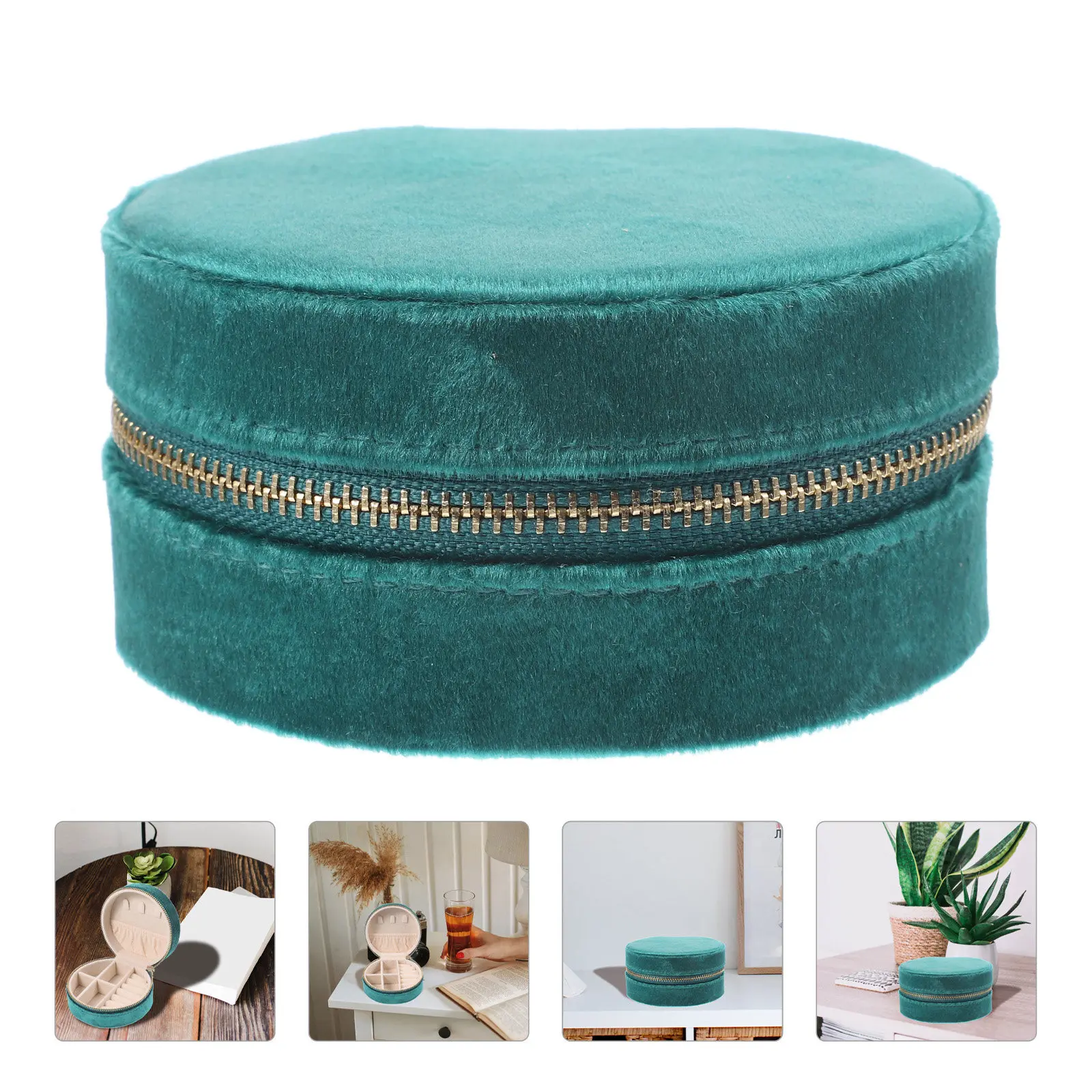 

Small Round Portable Jewelry Box Travel Organizer Necklace Earring Case Compact Jewelry Storage Gift for Travel