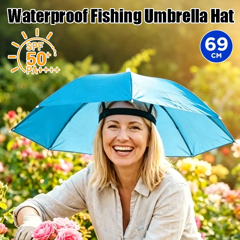 Black Coated Anti-Rain Fishing Umbrella Cap Sun Protective Headgear for Outdoor Tea Harvest Angling Portable Breathable