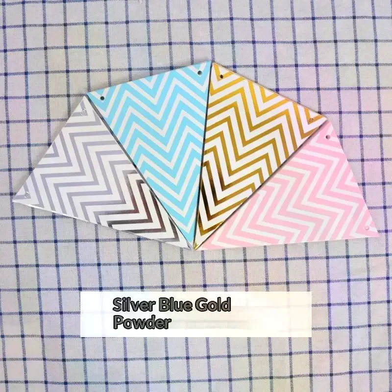 Triangle Bunting Flags With Metallic Accents Chevron Patterns For Birthday Wedding Baby Shower Decor Colorful