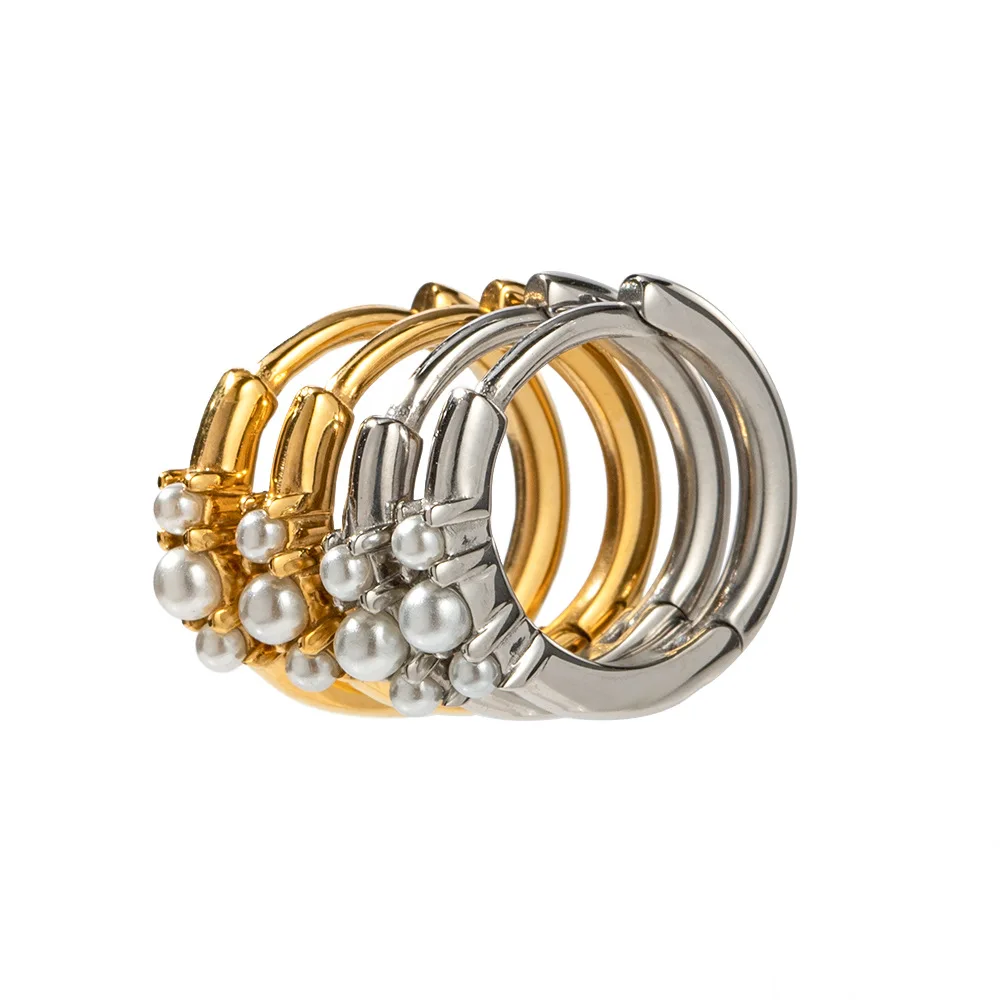 

Stainless Steel PVD 18K Gold Plated Tarnish Waterproof Simply Pearl Small Hoop Earrings For Woman Jewelry Wholesale Trendy