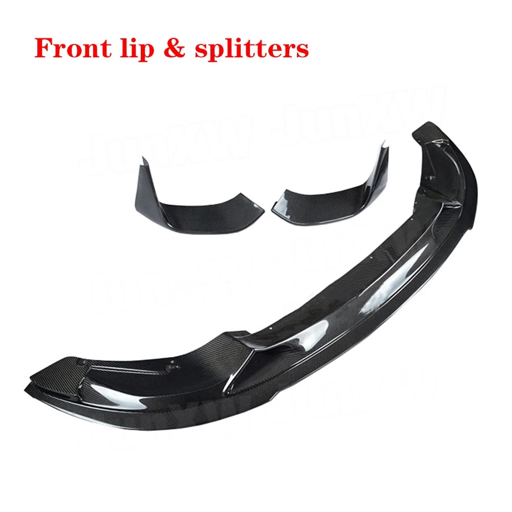 For M3 M4 Real Carbon Fiber Car Front Bumper Lip Spoiler with Splitters for BMW 3 4 Serises F80 M3 F82 F83 M4 2014-2017 R Style