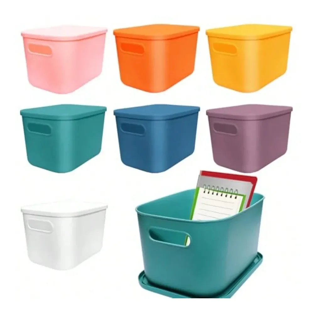 

Pcs Plastic Storage Bins With Lid Colorful Storage Bins Small Desktop Storage Box Cubby Bins Stackable Storage Baskets For Offi
