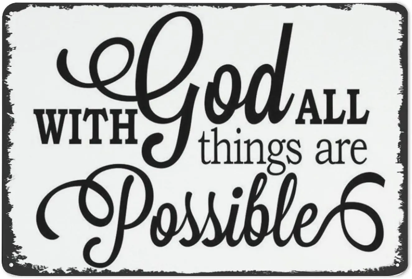 With God All Things Are Possible Sign Metal Wall Decor,Religious Scripture Black Christian Bible Verses Everthing Is Possible wi