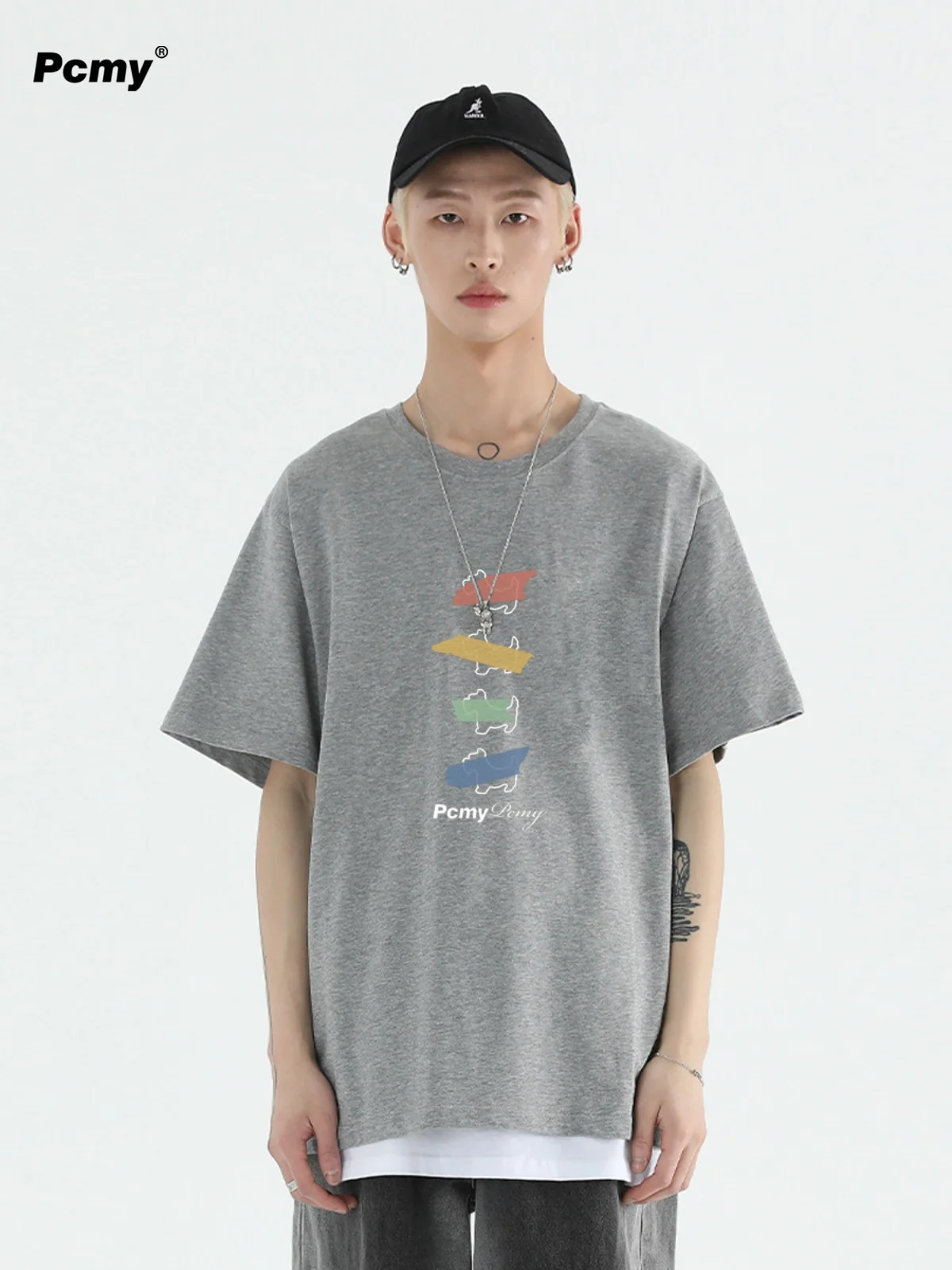 เสื้อยืดคอกลมพิมพ์ลายผ้าฝ้ายเสื้อลำลองคอกลมสำหรับผู้ชายเสื้อยืดคู่รักสไตล์ฮาราจูกุเกาหลี