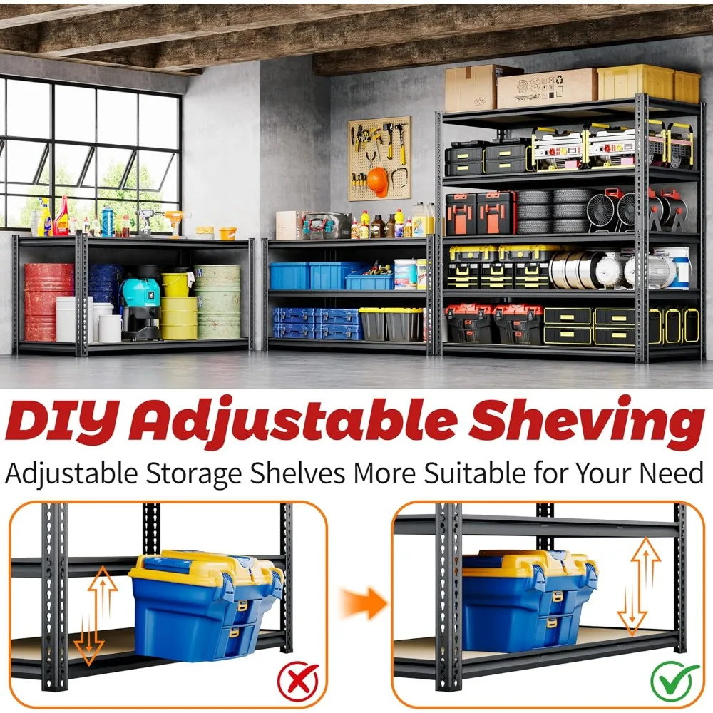 48"WGarage Shelving, 3050LBS Storage Shelves Heavy Duty,5 Tier Metal Shelving Unit Adjustable Garage Shelves Heavy Duty Shelving