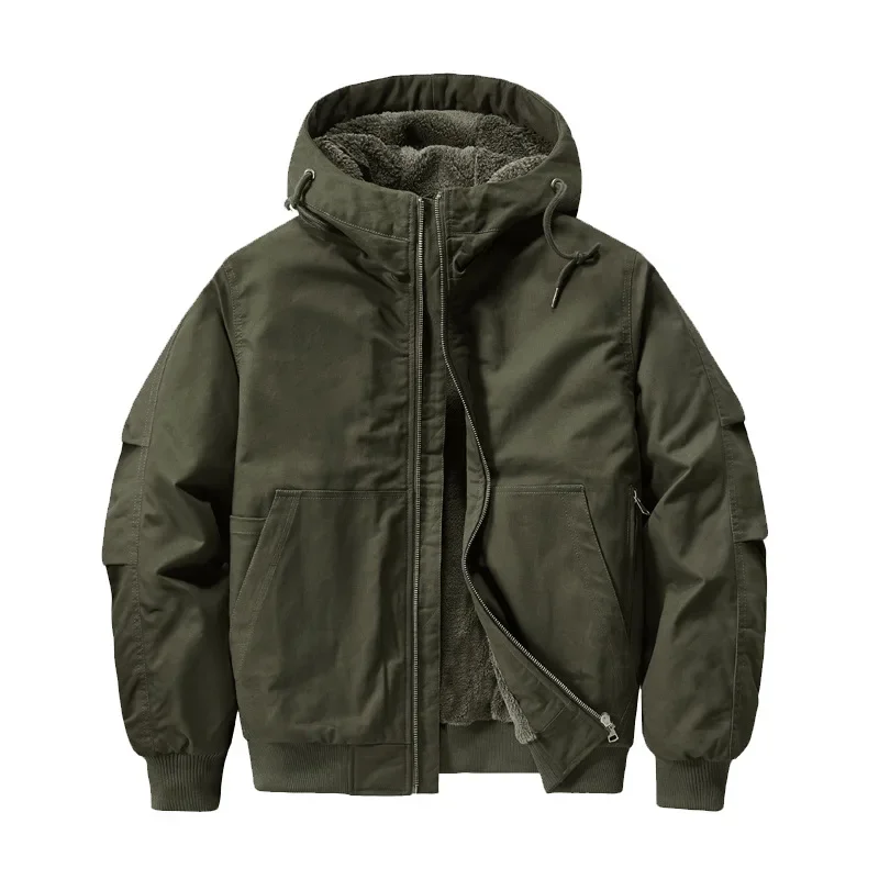 Winter Men's Fleece Warm Bomber Jackets Fashion Men Cotton Thermal Tactical Hooded Coats Men Multi-pocket Windbreaker Jacket 6XL