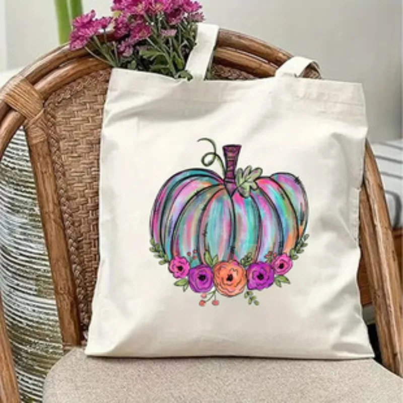 

Холщовая большая сумка на Хэллоуин, модная холщовая большая сумка с рисунком тыквы, эстетичная холщовая многоразовая модная сумка для покупок, женская