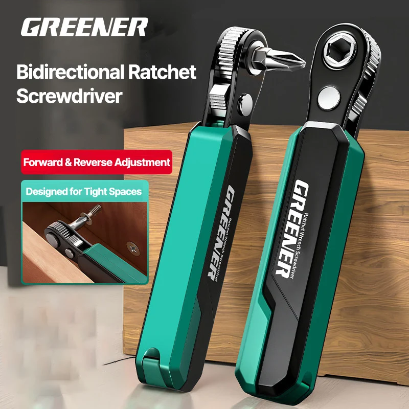 GREENER 36T Mini Right Angle Ratchet Wrench Set 1/4 Hex Drive Quick Release CR-V Reversible For Tight Space Motorcycle Repair