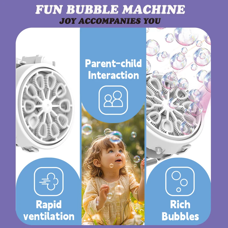 ماكينة فقاعات دوارة ذات 10 فتحات 90 ° لعبة خارجية للأطفال من الوالدين والطفل بدون بطارية ومياه فقاعية #3