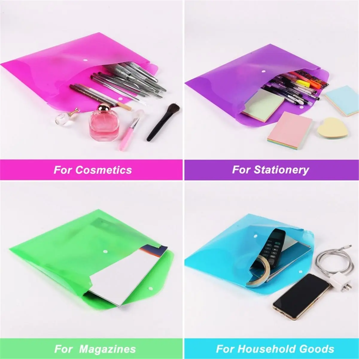 2026 New A4 PP Envelopes with Snap Closure, 12-Pack Small Waterproof Poly Folders for Receipts, Stickers, Planners & Photos