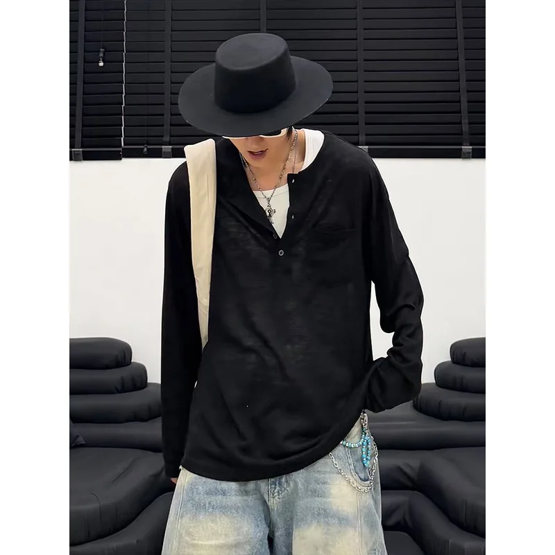 2026 New Summer Men's Lyoce Long-sleeved T-shirt Loose Drape Trendy Youth T-shirt