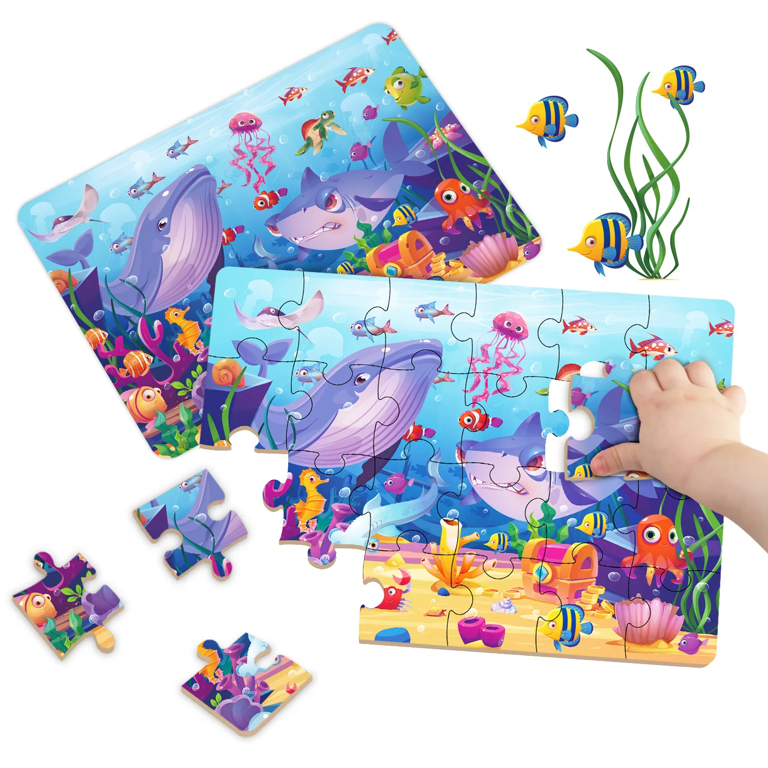 Puzzle pour enfants de 3 à 6 ans, éducation précoce dos brittop, jouet bricolage dessin animé animal dinosaure océan scène papier