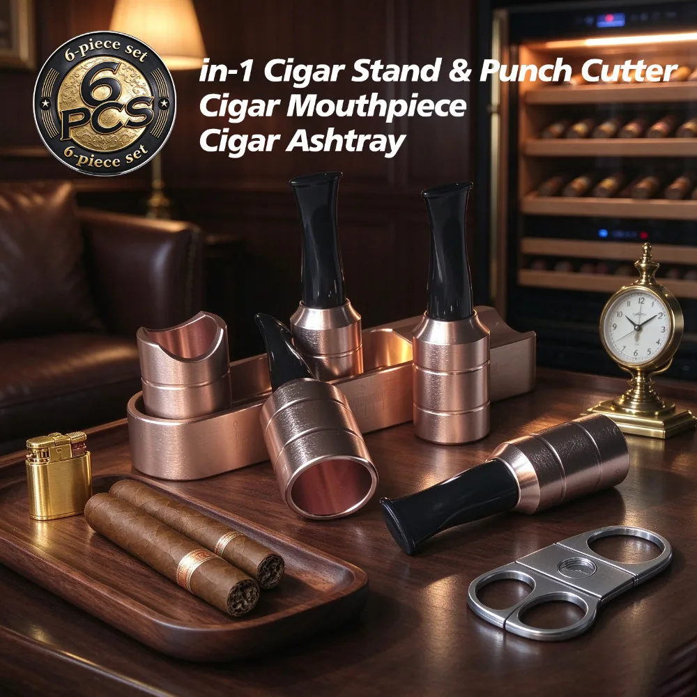 6-PCS Cigar Mouthpiece, Cigar Ashtrays and Punchers, Cigar accessories, Luxurious Christmas and New Year holiday gifts