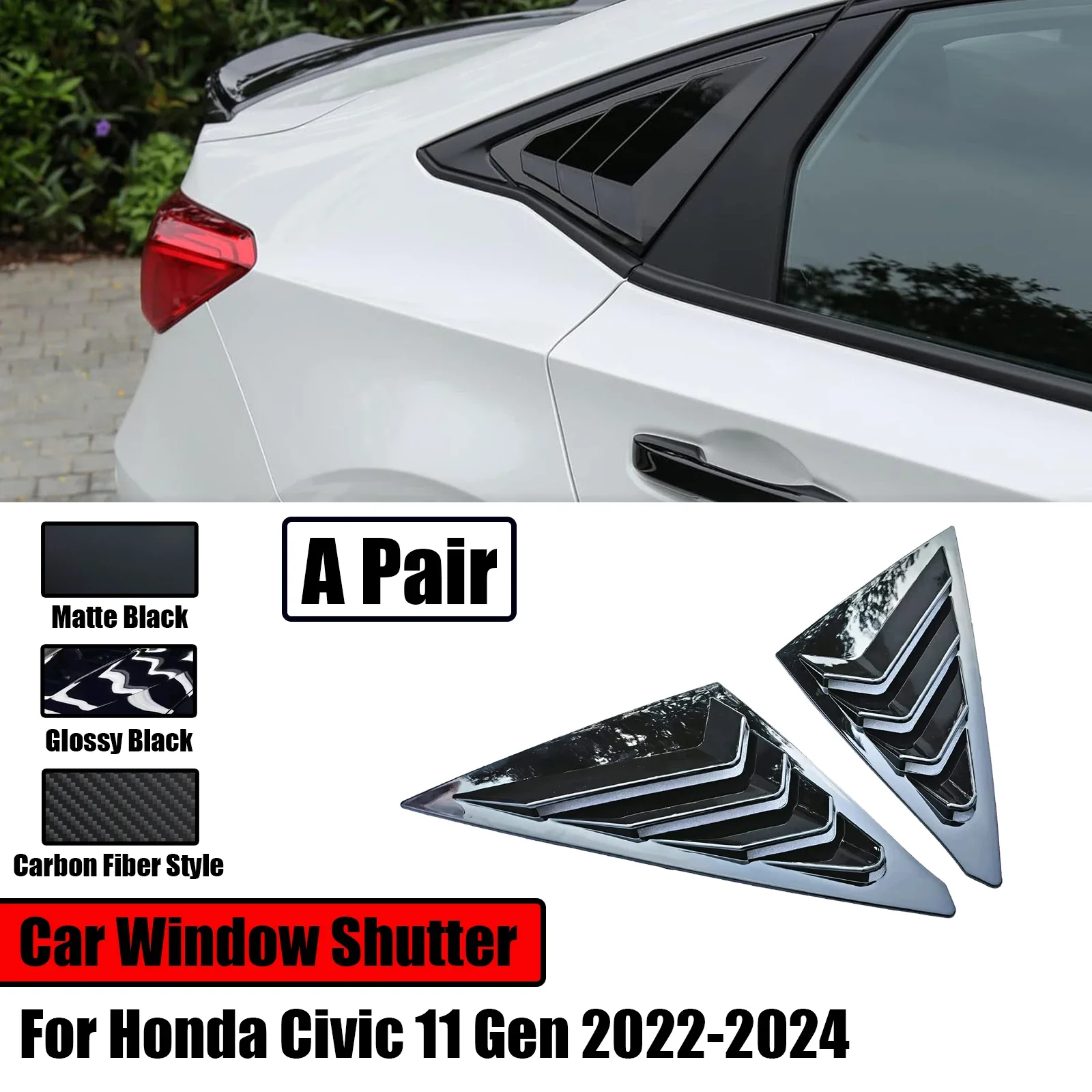 For Honda Civic 11th Gen Sedan 2022-2024 Car Rear Side Window Shutter Louvers Racing Style Triangular Window Glass Blinds