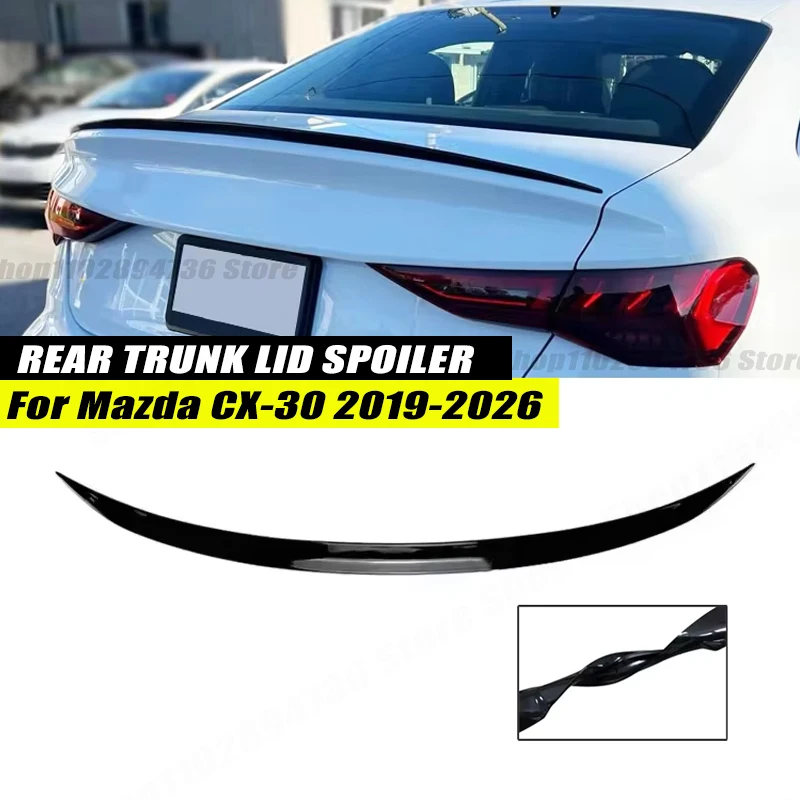 120CM Gloss Black Soft Rubber Rear Trunk Spoiler Lip Splitter 5D Carbon Look Car Accessories For Mazda CX-30 2019-2026