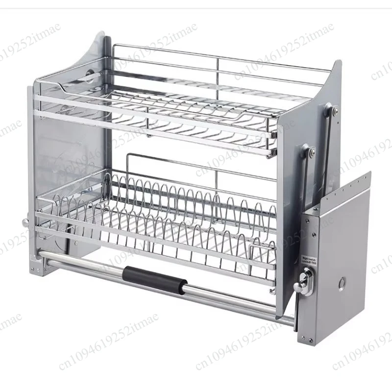 Kitchen Wall Cabinet Pull-Down Elevator Basket, Lifting Storage Rack for Seasoning & Dish Organizer