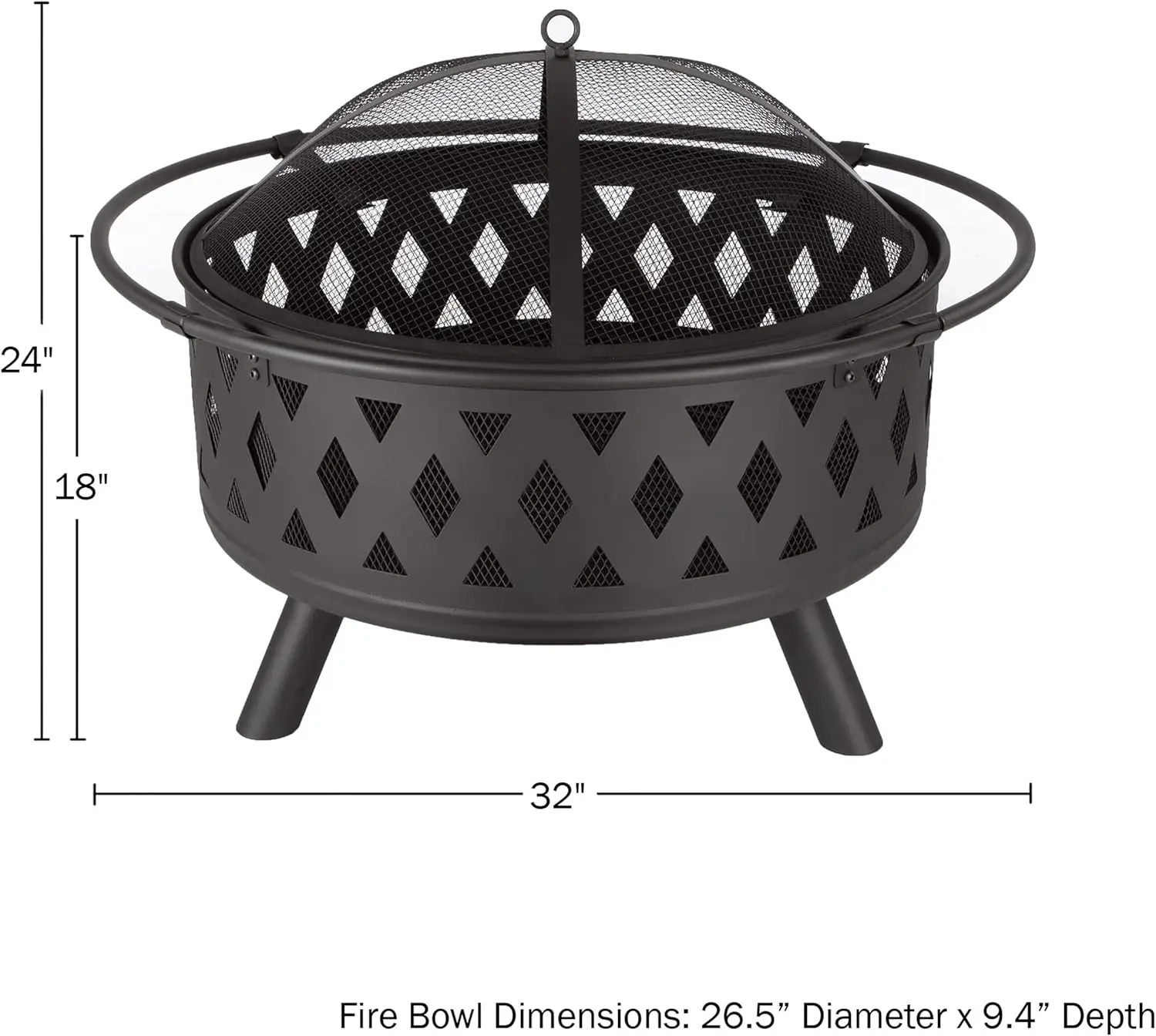 Fire Pit - 32-Inch Outdoor Wood Burning Firepit with Screen, Poker, and Cover - Outdoor Fire Pits for Backyard, Deck, or Patio